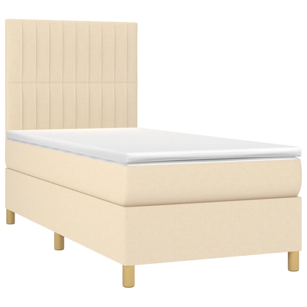 Krevet box spring s madracem LED krem 100x200 cm od tkanine