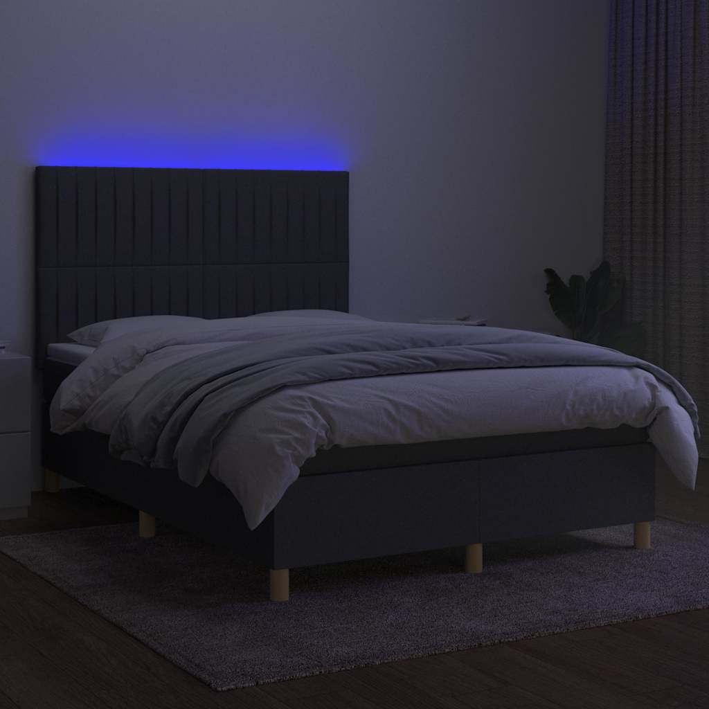 Krevet box spring s madracem LED tamnosivi 140x190 cm tkanina
