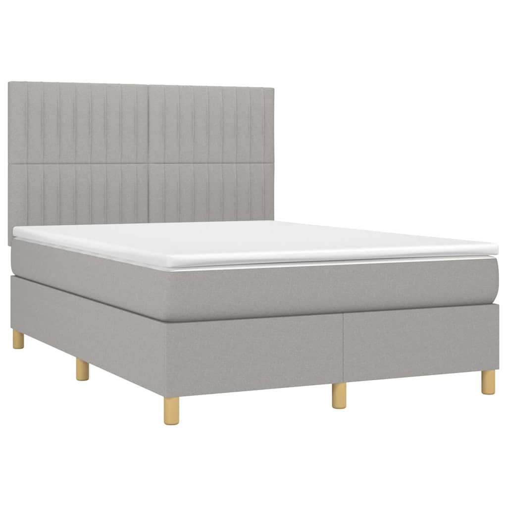 Krevet box spring s madracem LED svjetlosivi 140x200 cm tkanina