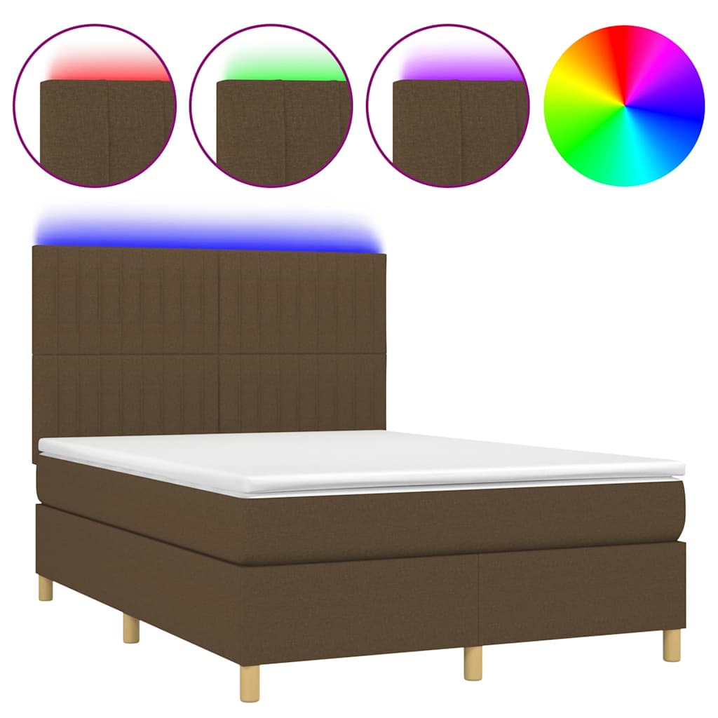Krevet box spring s madracem LED tamnosmeđi 140x200 cm tkanina