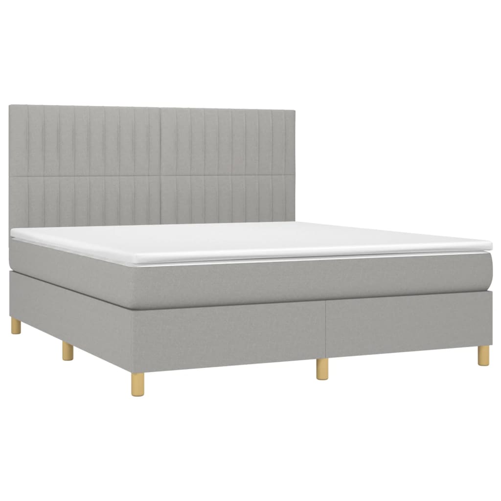 Krevet box spring s madracem LED svjetlosivi 160x200 cm tkanina