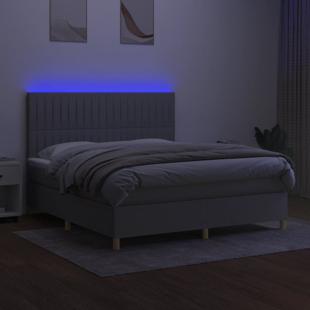 Krevet box spring s madracem LED svjetlosivi 160x200 cm tkanina