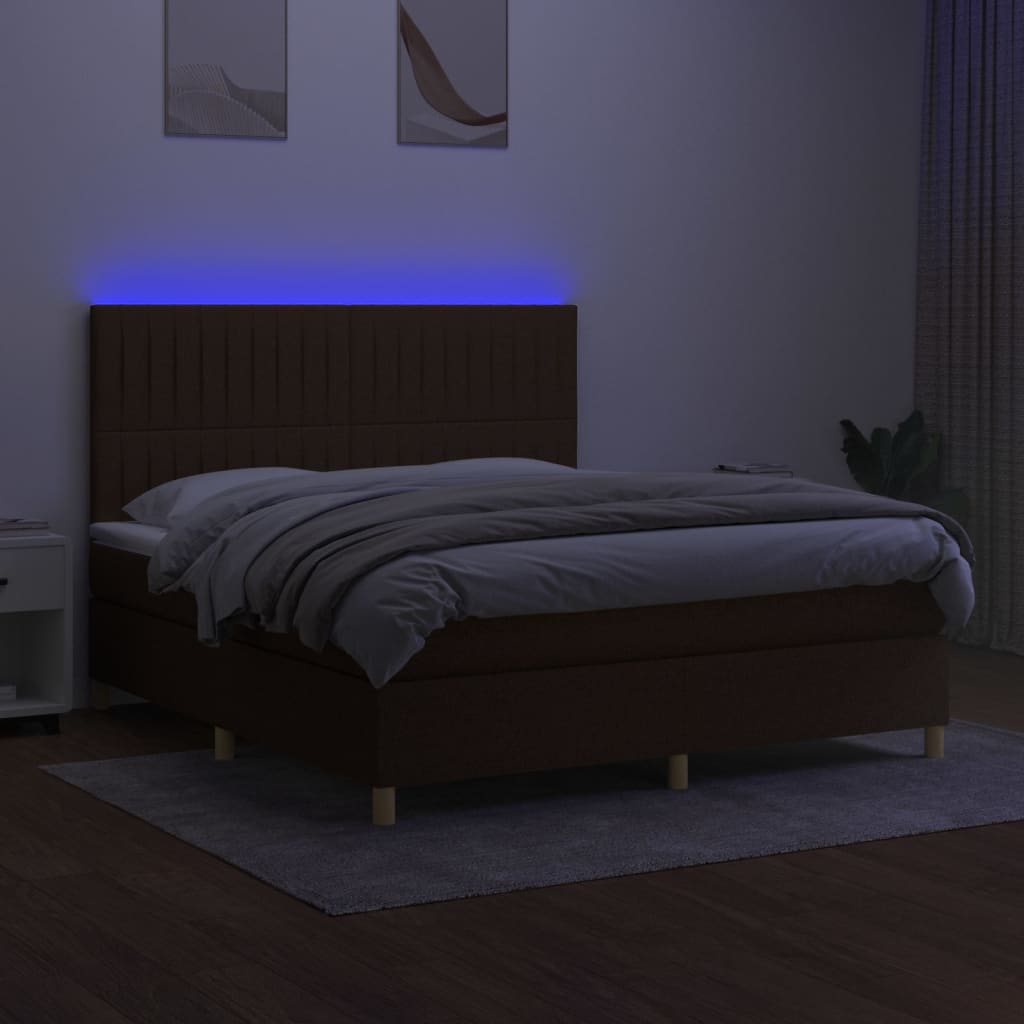 Krevet box spring s madracem LED tamnosmeđi 160x200 cm tkanina