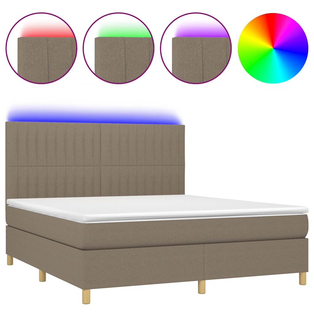 Krevet box spring s madracem LED smeđesivi 160x200 cm tkanina