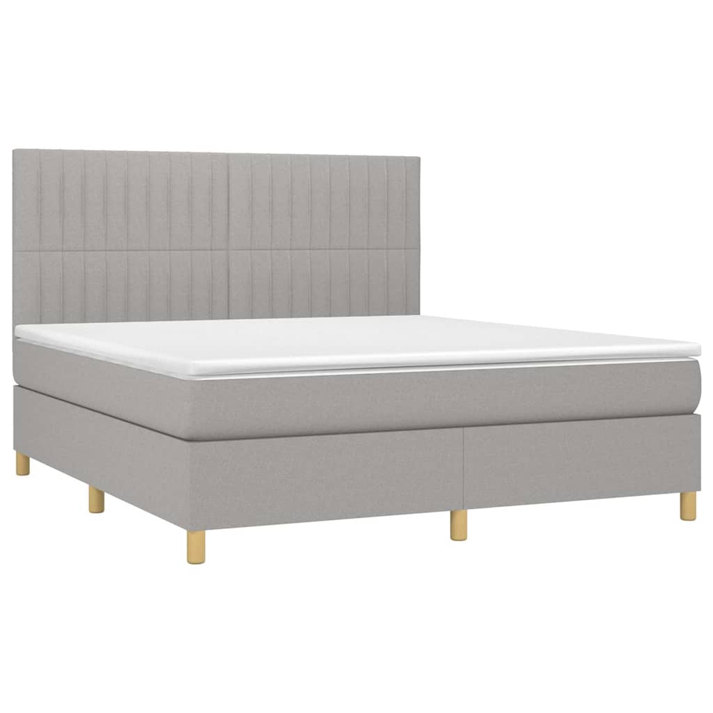 Krevet box spring s madracem LED svjetlosivi 180x200 cm tkanina