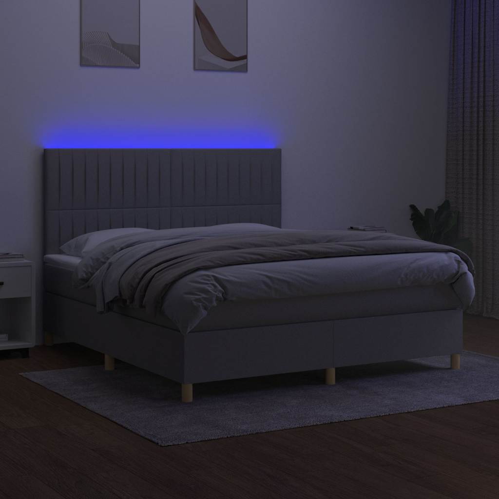 Krevet box spring s madracem LED svjetlosivi 180x200 cm tkanina