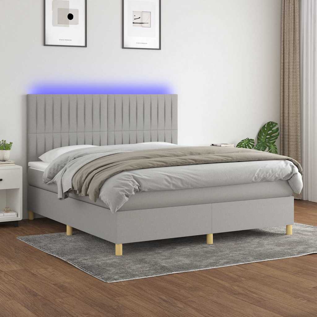 Krevet box spring s madracem LED svjetlosivi 180x200 cm tkanina