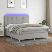 Krevet box spring s madracem LED svjetlosivi 180x200 cm tkanina