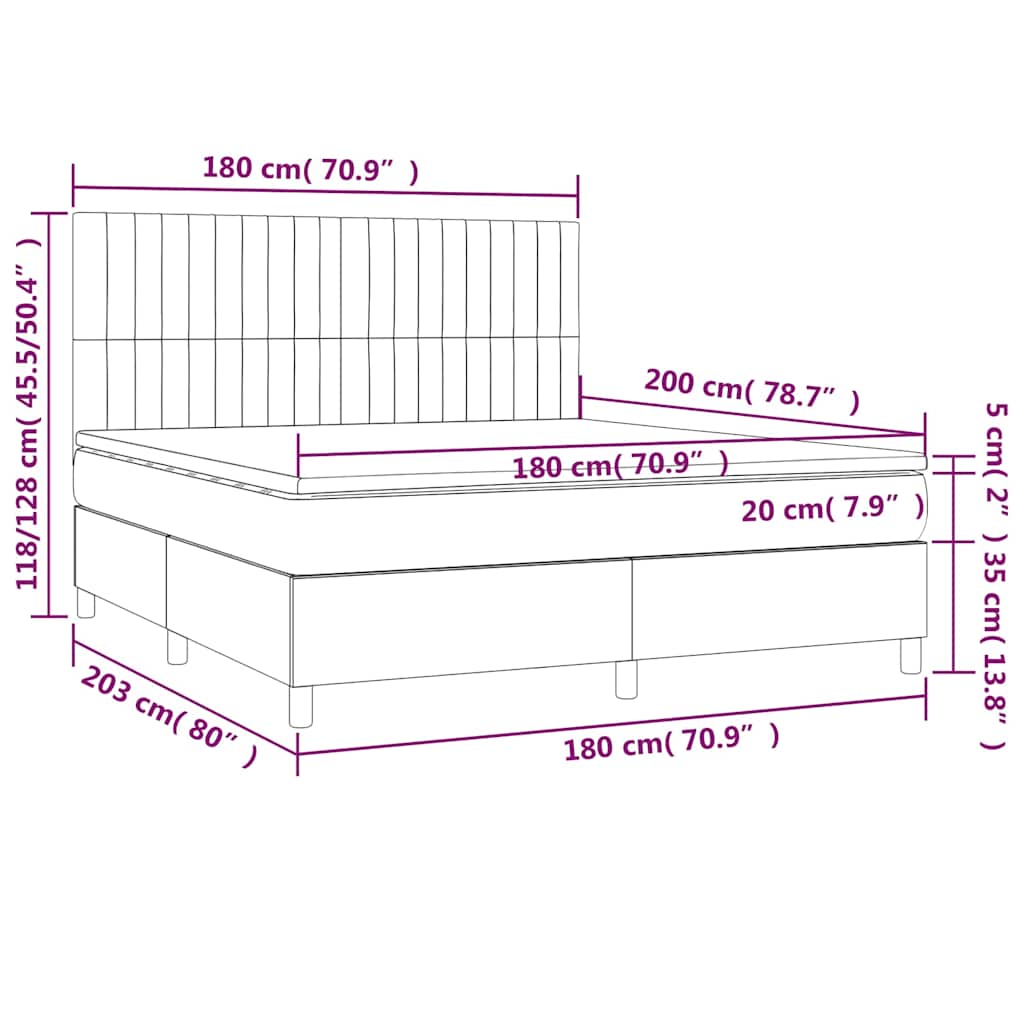 Krevet box spring s madracem LED crni 180x200 cm od tkanine