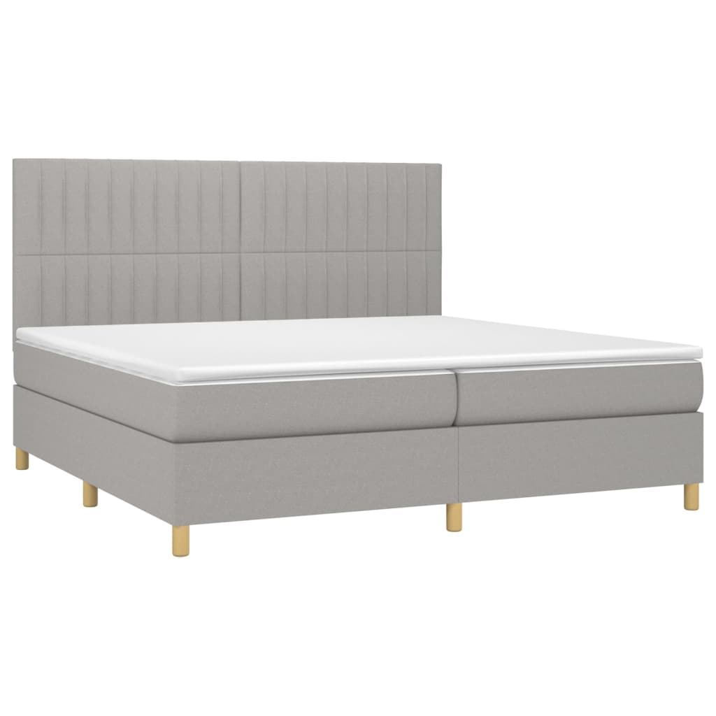 Krevet box spring s madracem LED svjetlosivi 200x200 cm tkanina