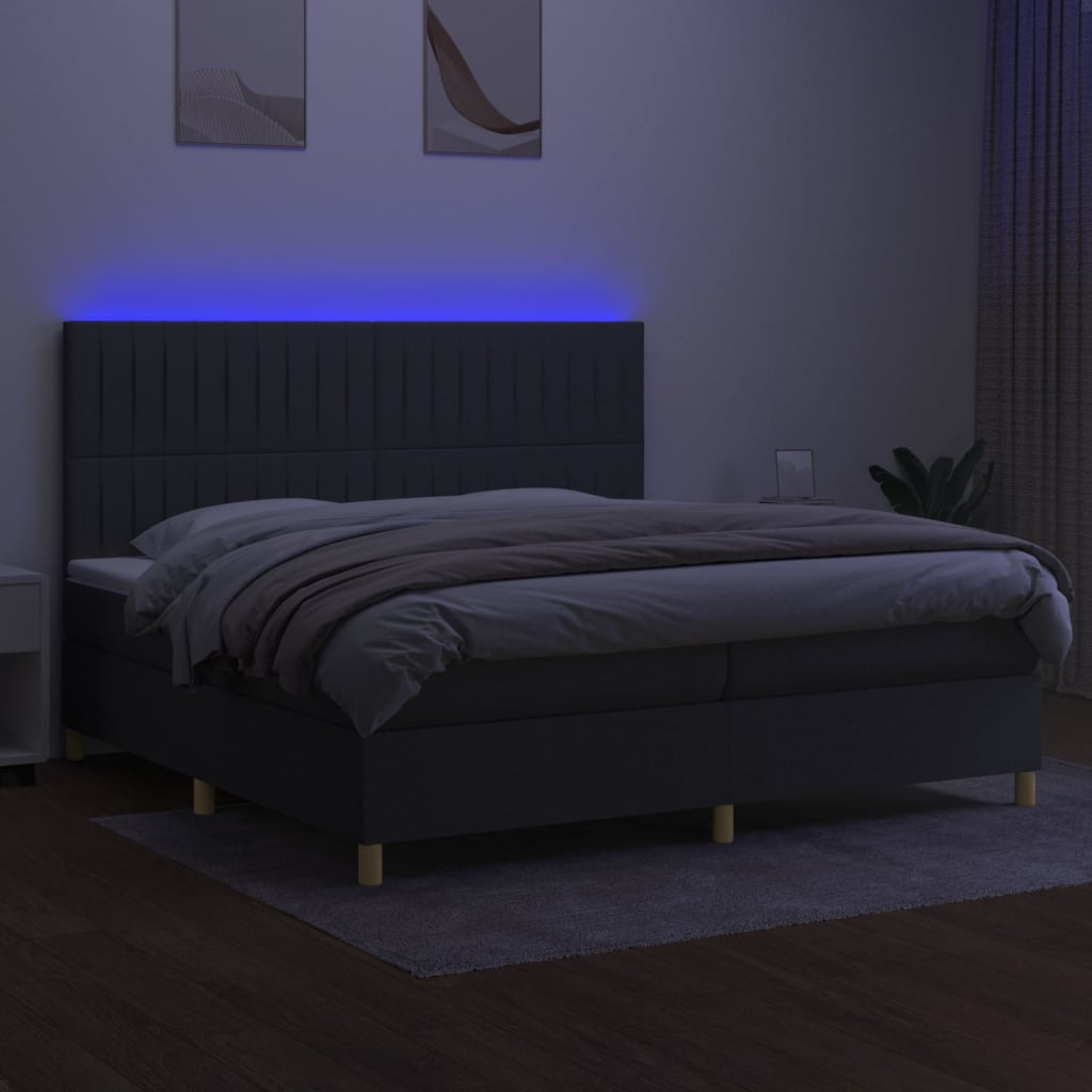 Krevet box spring s madracem LED tamnosivi 200x200 cm tkanina