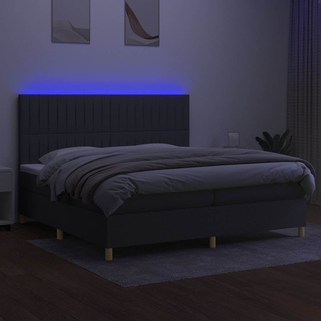 Krevet box spring s madracem LED tamnosivi 200x200 cm tkanina