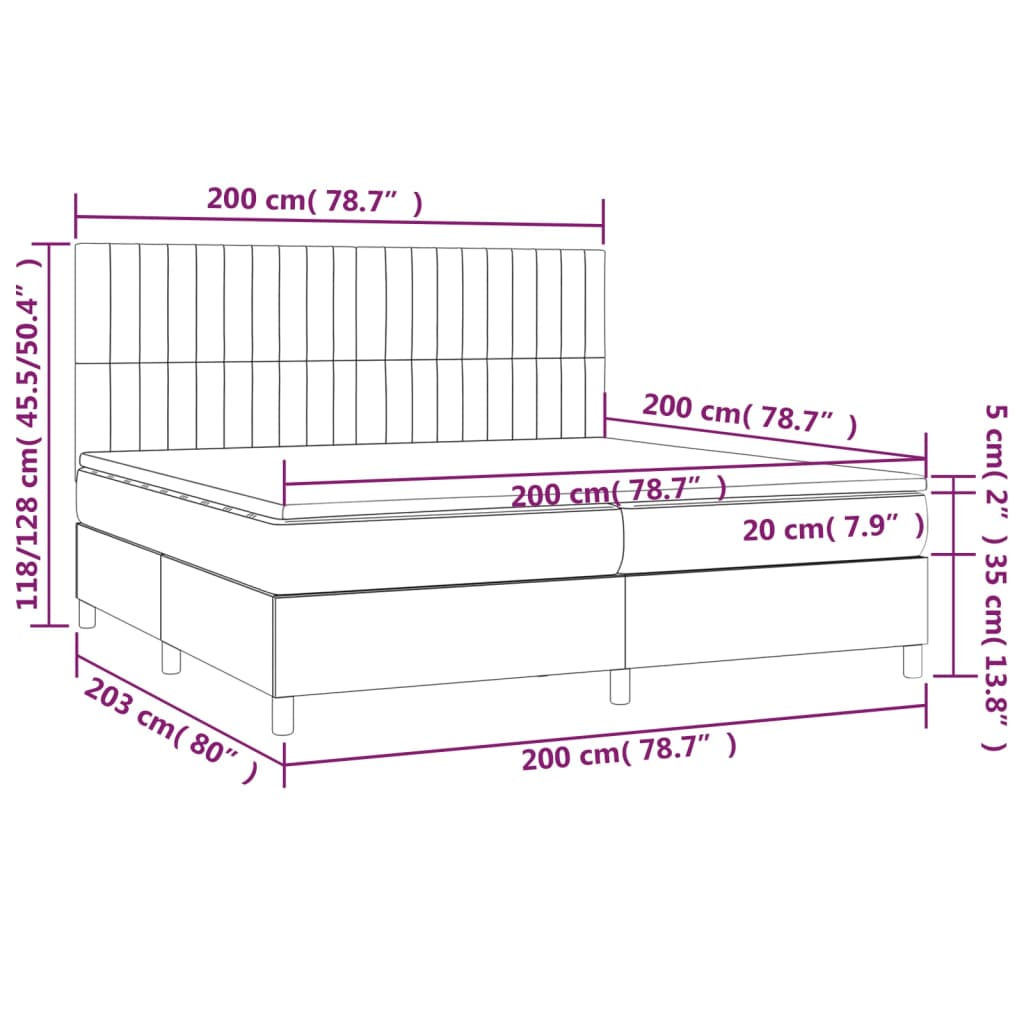 Krevet box spring s madracem LED tamnosivi 200x200 cm tkanina