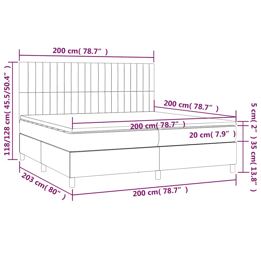Krevet box spring s madracem LED tamnosivi 200x200 cm tkanina