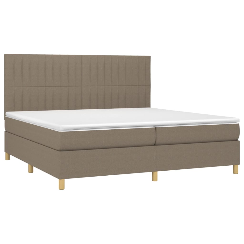 Krevet box spring s madracem LED smeđesivi 200x200 cm tkanina