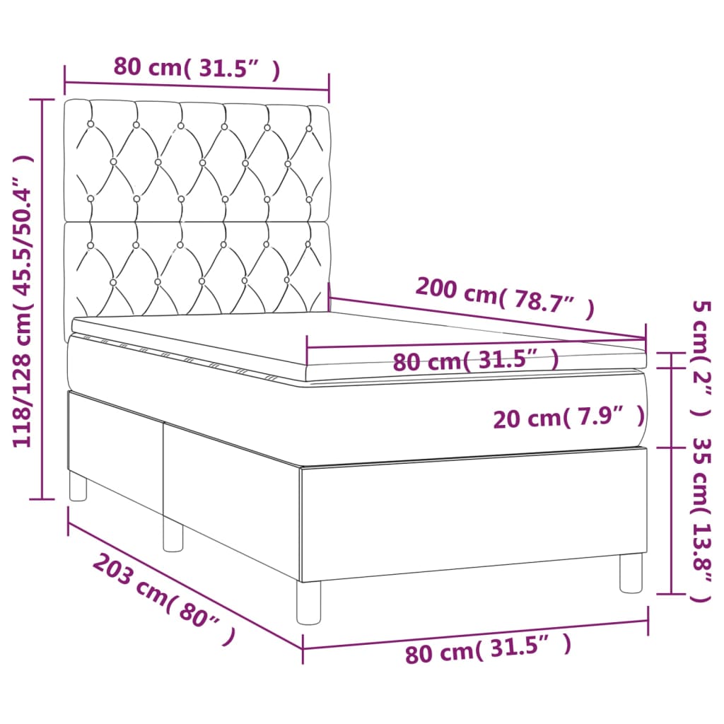 Krevet box spring s madracem LED tamnosivi 80 x 200 cm tkanina