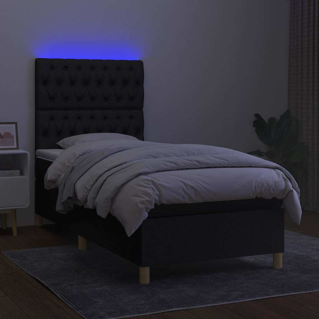 Krevet box spring s madracem LED crni 80 x 200 cm od tkanine