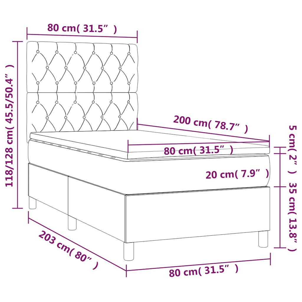 Krevet box spring s madracem LED crni 80 x 200 cm od tkanine