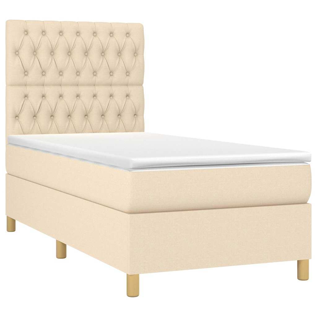 Krevet box spring s madracem LED krem 90x190 cm od tkanine