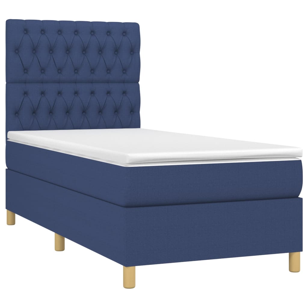 Krevet box spring s madracem LED plavi 90x190 cm od tkanine