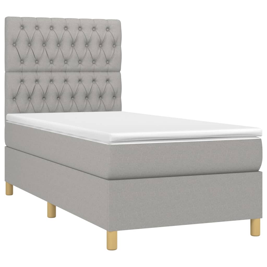 Krevet box spring s madracem LED svjetlosivi 90x200 cm tkanina