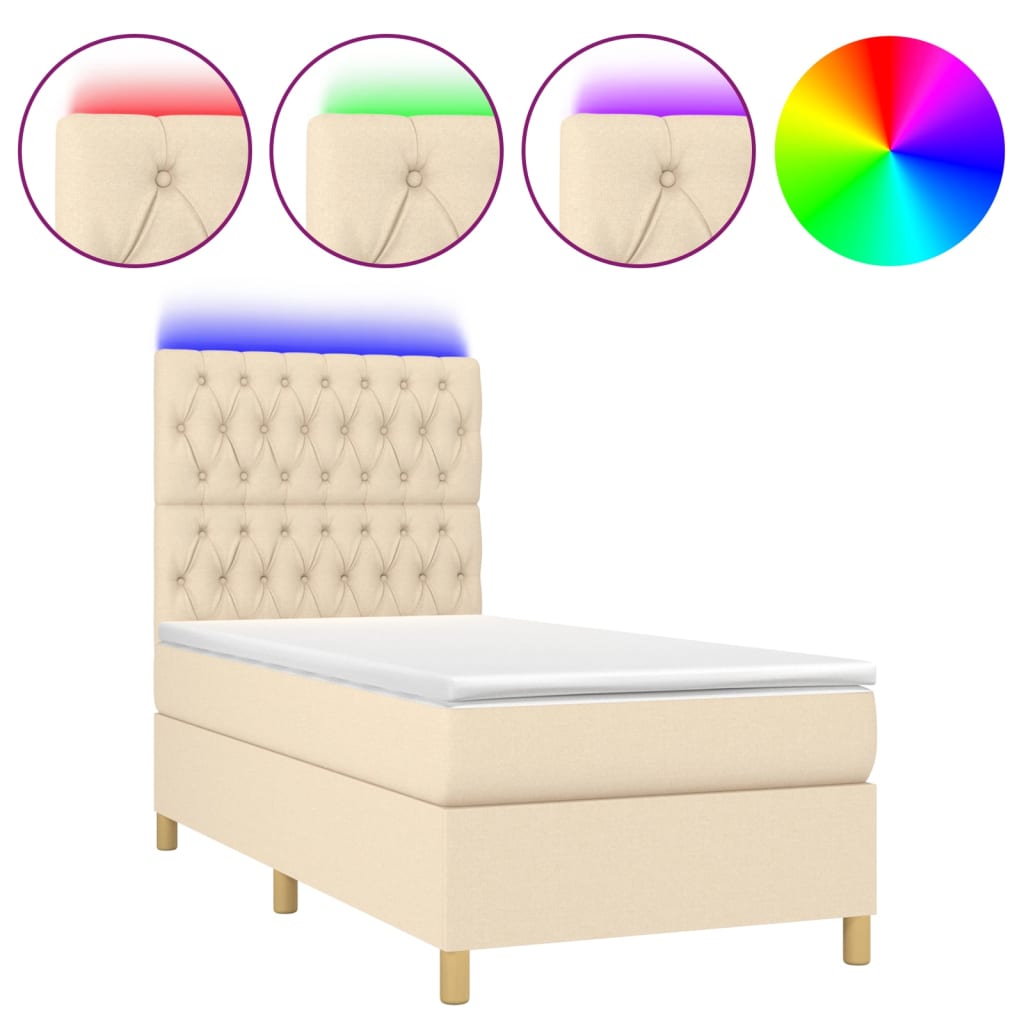 Krevet box spring s madracem LED krem 100x200 cm od tkanine