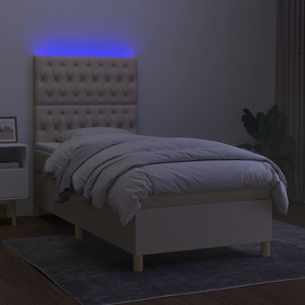 Krevet box spring s madracem LED krem 100x200 cm od tkanine