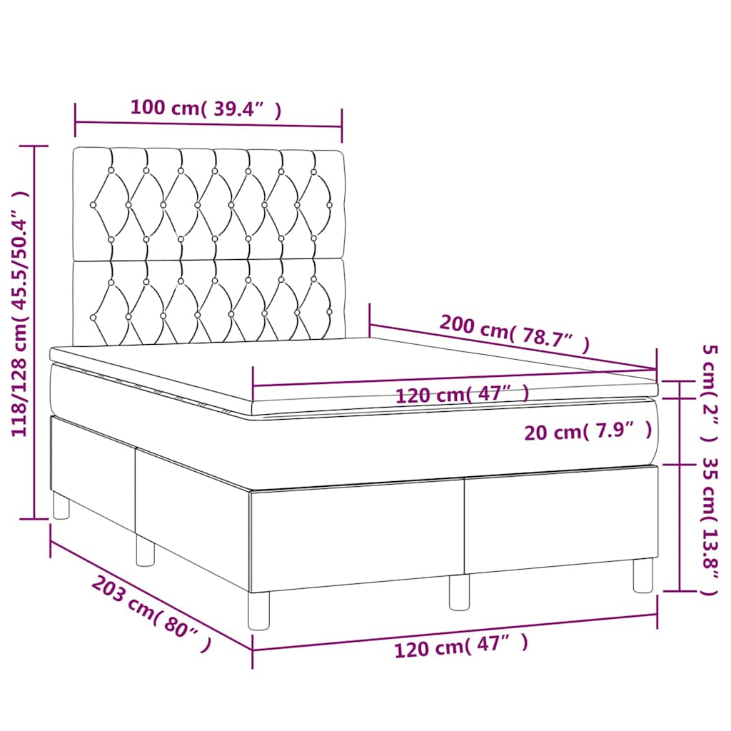 Krevet box spring s madracem LED tamnosivi 120 x 200 cm tkanina