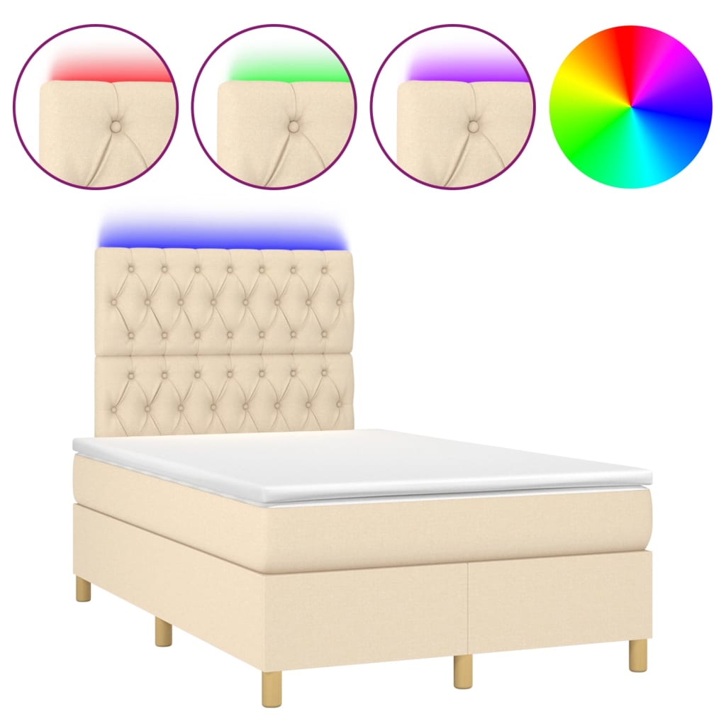 Krevet box spring s madracem LED krem 120 x 200 cm od tkanine