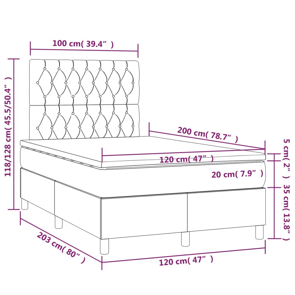 Krevet box spring s madracem LED plavi 120 x 200 cm od tkanine