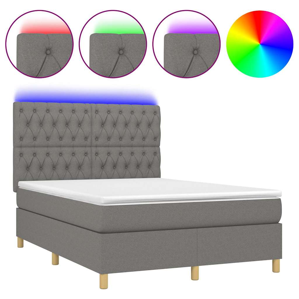 Krevet box spring s madracem LED tamnosivi 140x190 cm tkanina