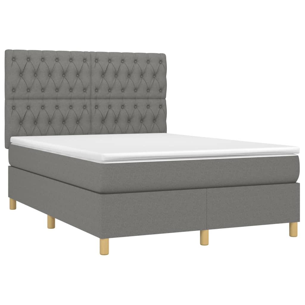 Krevet box spring s madracem LED tamnosivi 140x190 cm tkanina