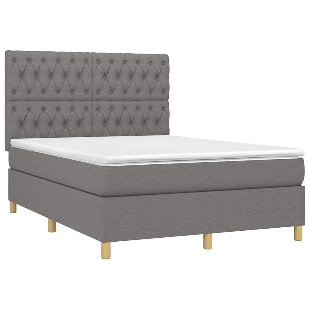 Krevet box spring s madracem LED tamnosivi 140x190 cm tkanina