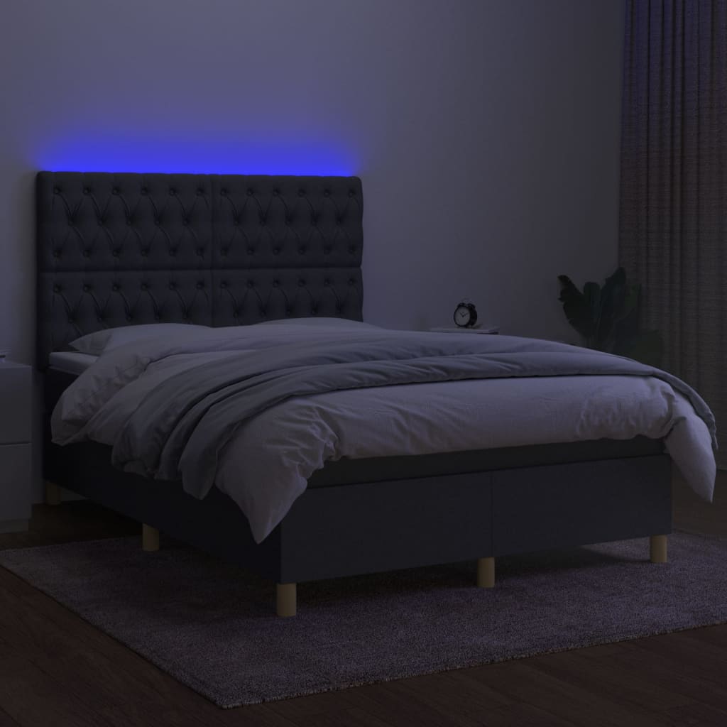Krevet box spring s madracem LED tamnosivi 140x190 cm tkanina