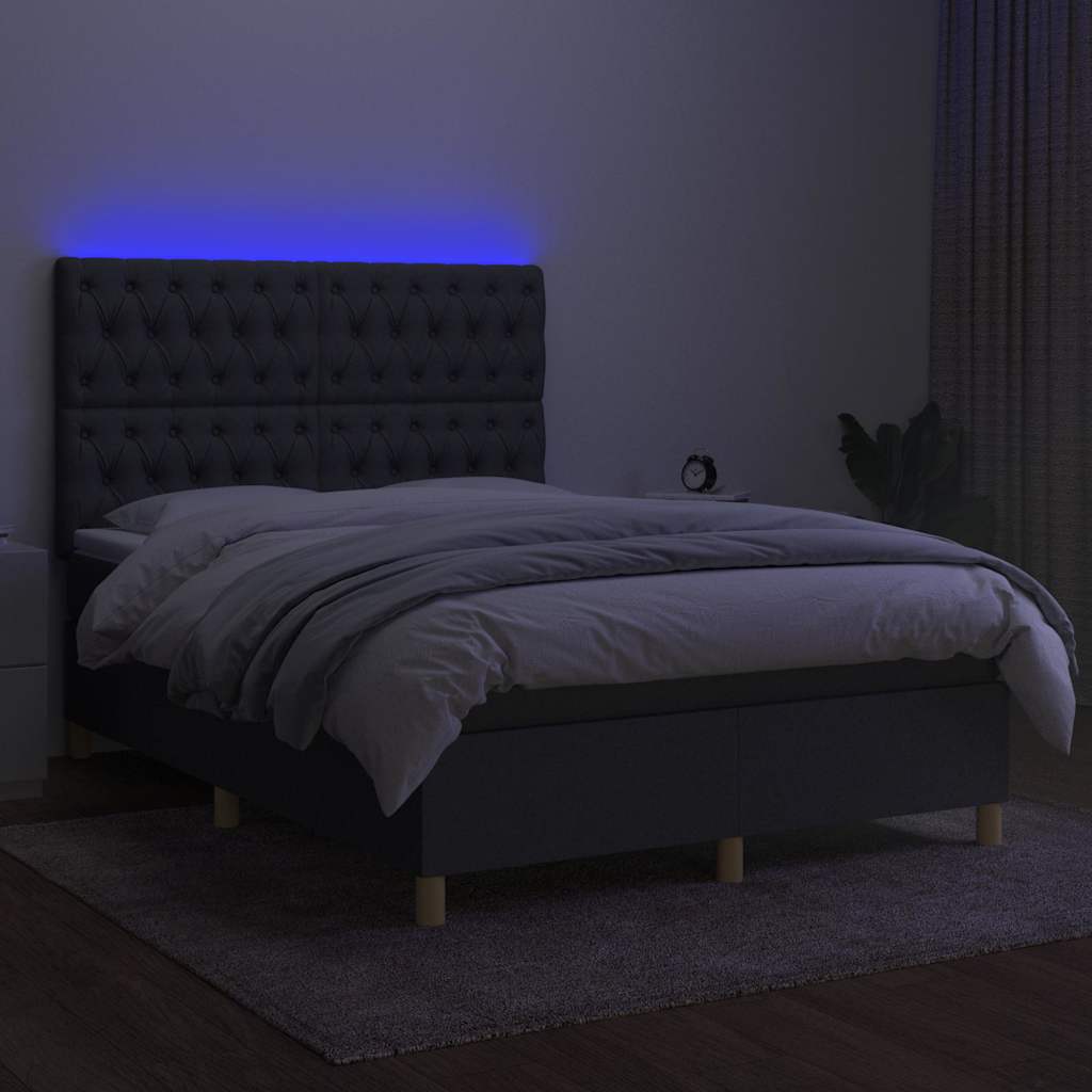 Krevet box spring s madracem LED tamnosivi 140x190 cm tkanina