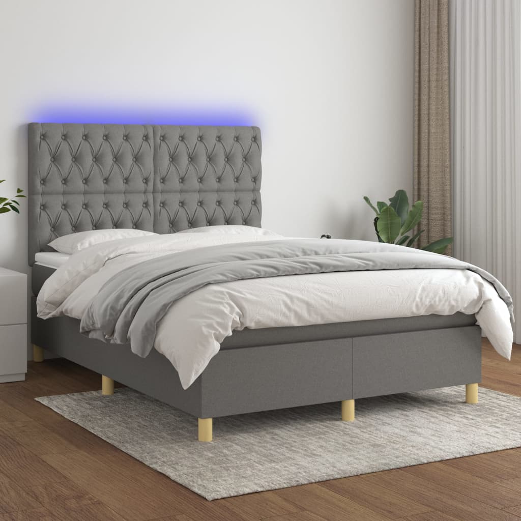 Krevet box spring s madracem LED tamnosivi 140x190 cm tkanina