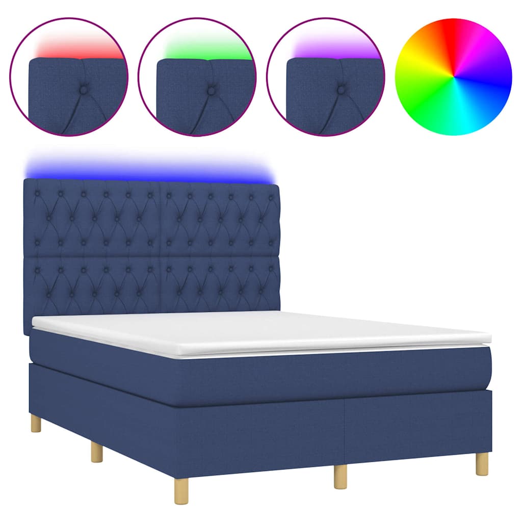 Krevet box spring s madracem LED plavi 140x190 cm od tkanine