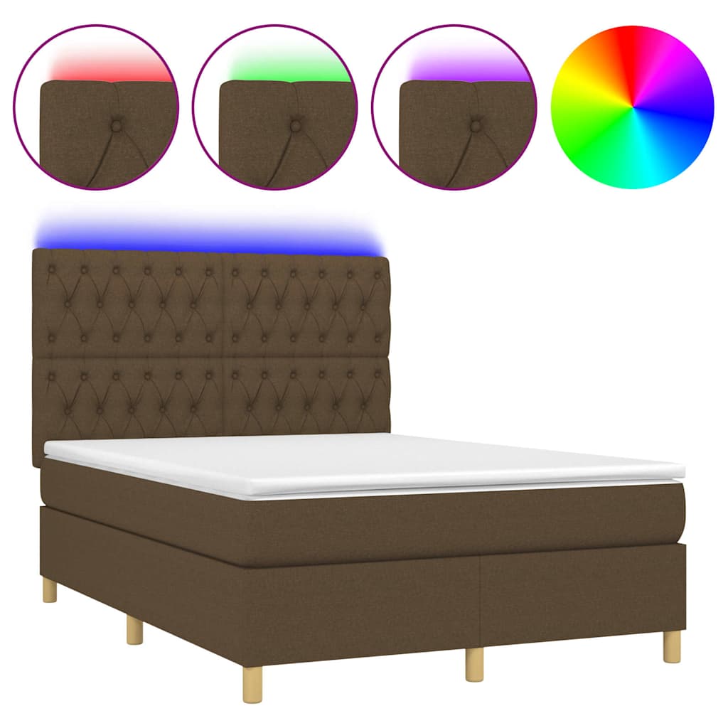 Krevet box spring s madracem LED tamnosmeđi 140x200 cm tkanina