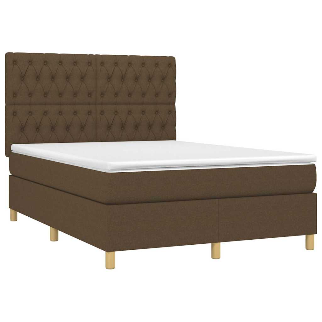 Krevet box spring s madracem LED tamnosmeđi 140x200 cm tkanina