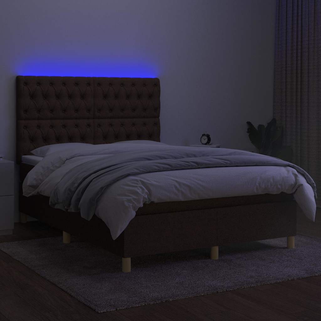 Krevet box spring s madracem LED tamnosmeđi 140x200 cm tkanina