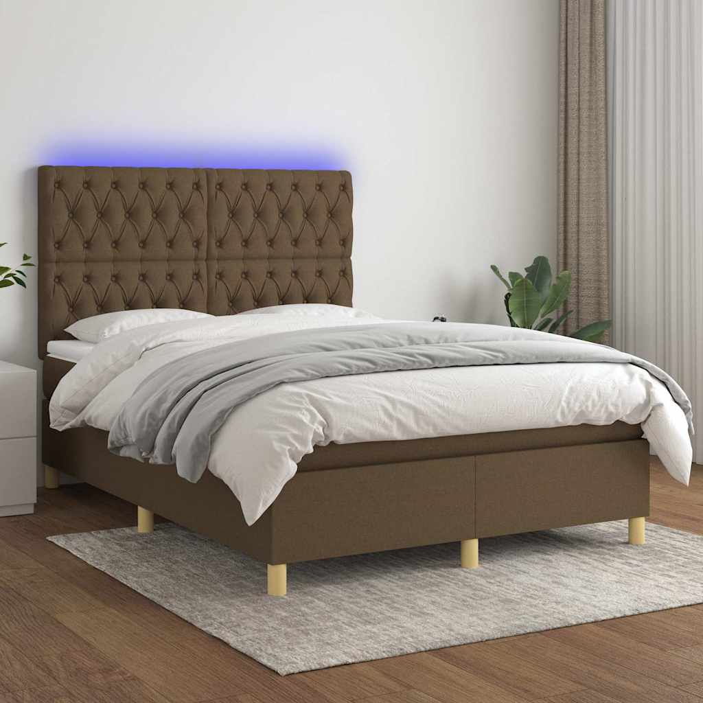 Krevet box spring s madracem LED tamnosmeđi 140x200 cm tkanina