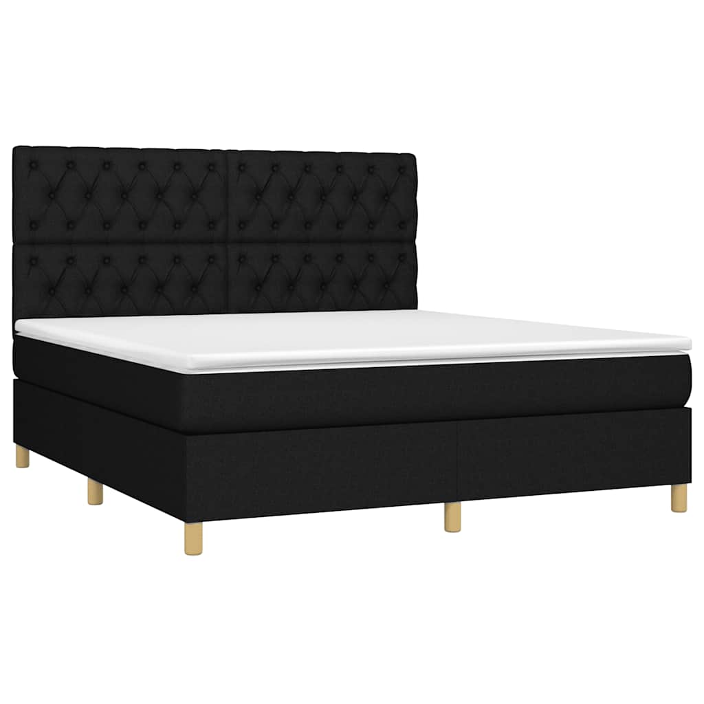 Krevet box spring s madracem LED crni 160x200 cm od tkanine