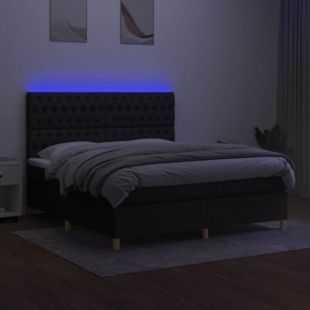 Krevet box spring s madracem LED crni 160x200 cm od tkanine