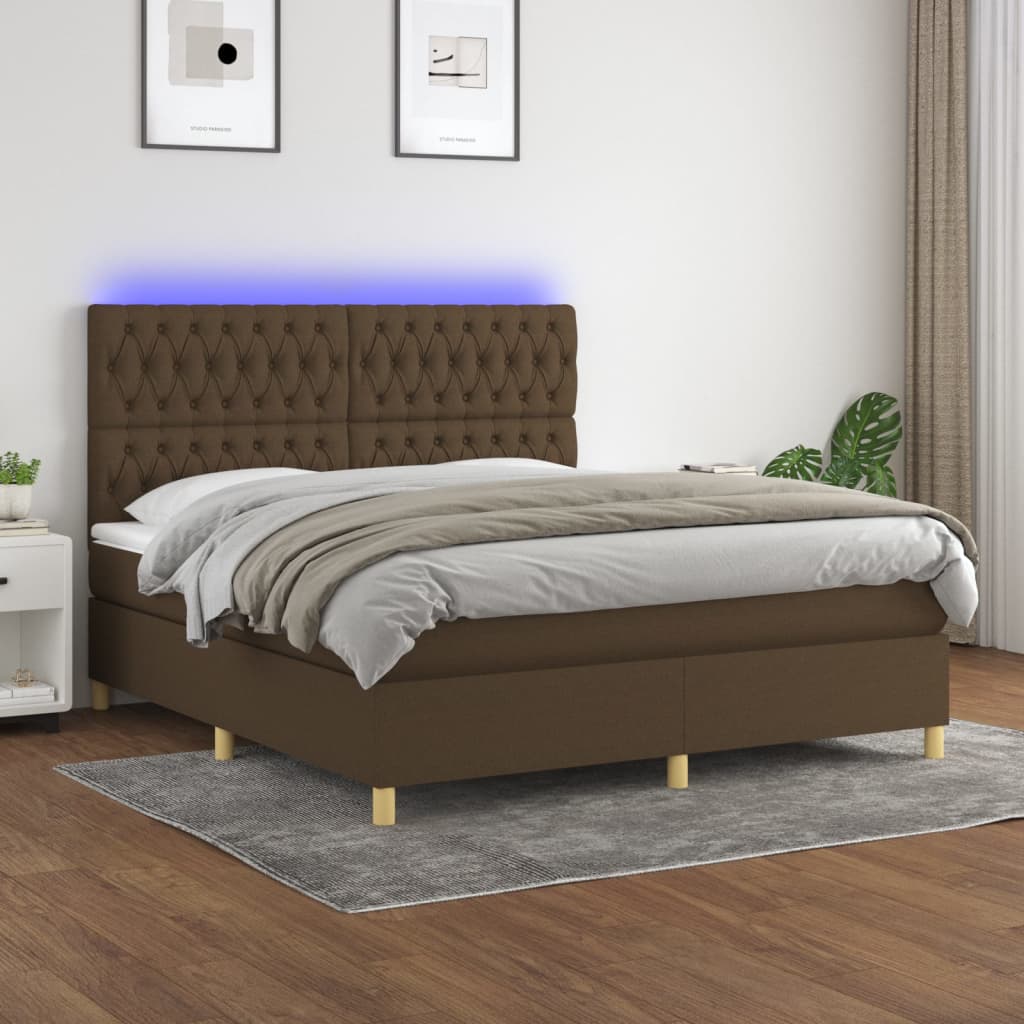 Krevet box spring s madracem LED tamnosmeđi 160x200 cm tkanina