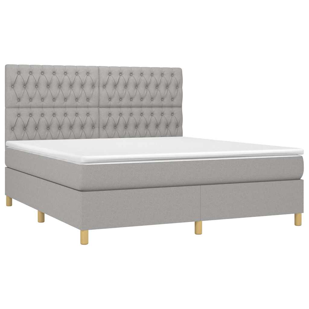 Krevet box spring s madracem LED svjetlosivi 180x200 cm tkanina