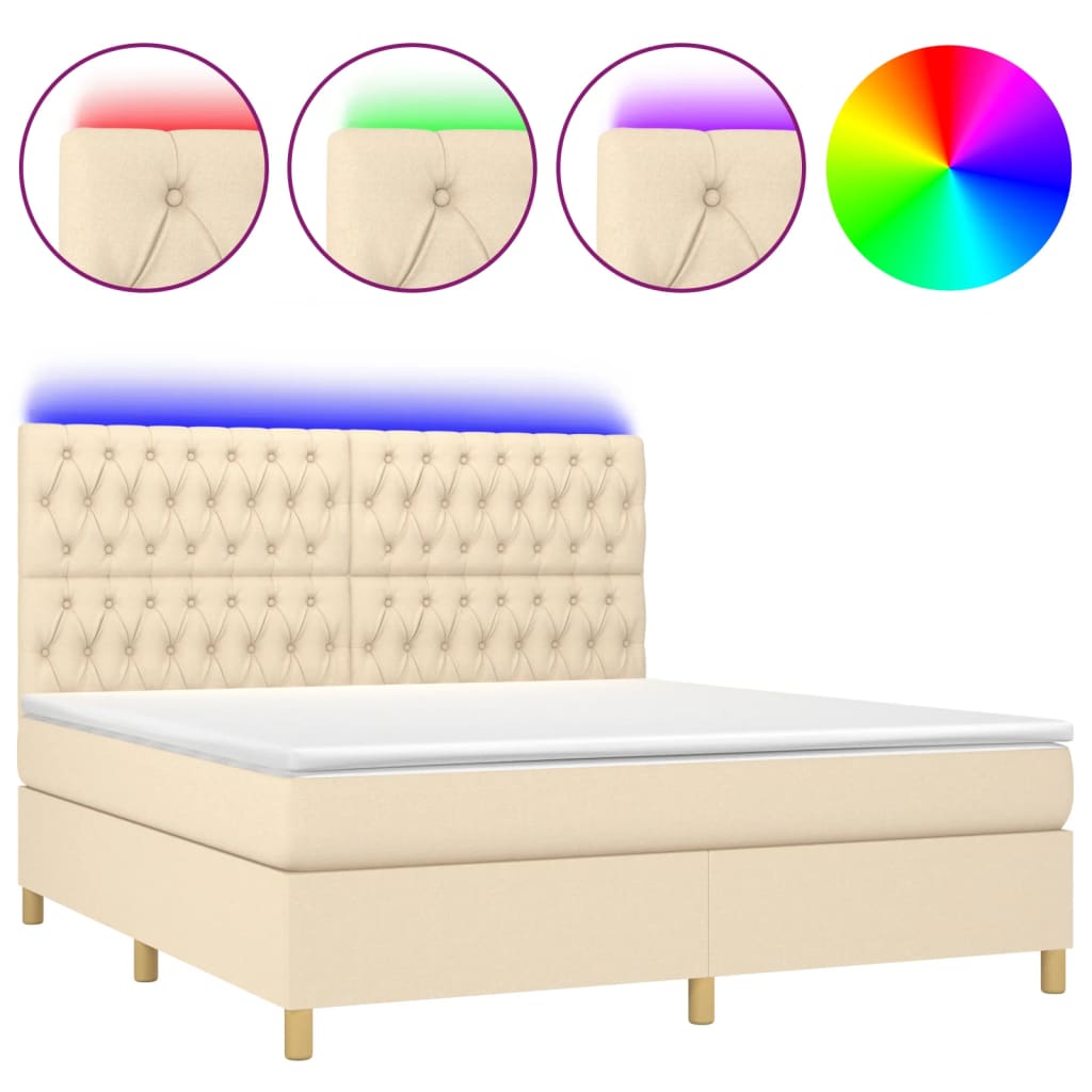 Krevet box spring s madracem LED krem 180x200 cm od tkanine