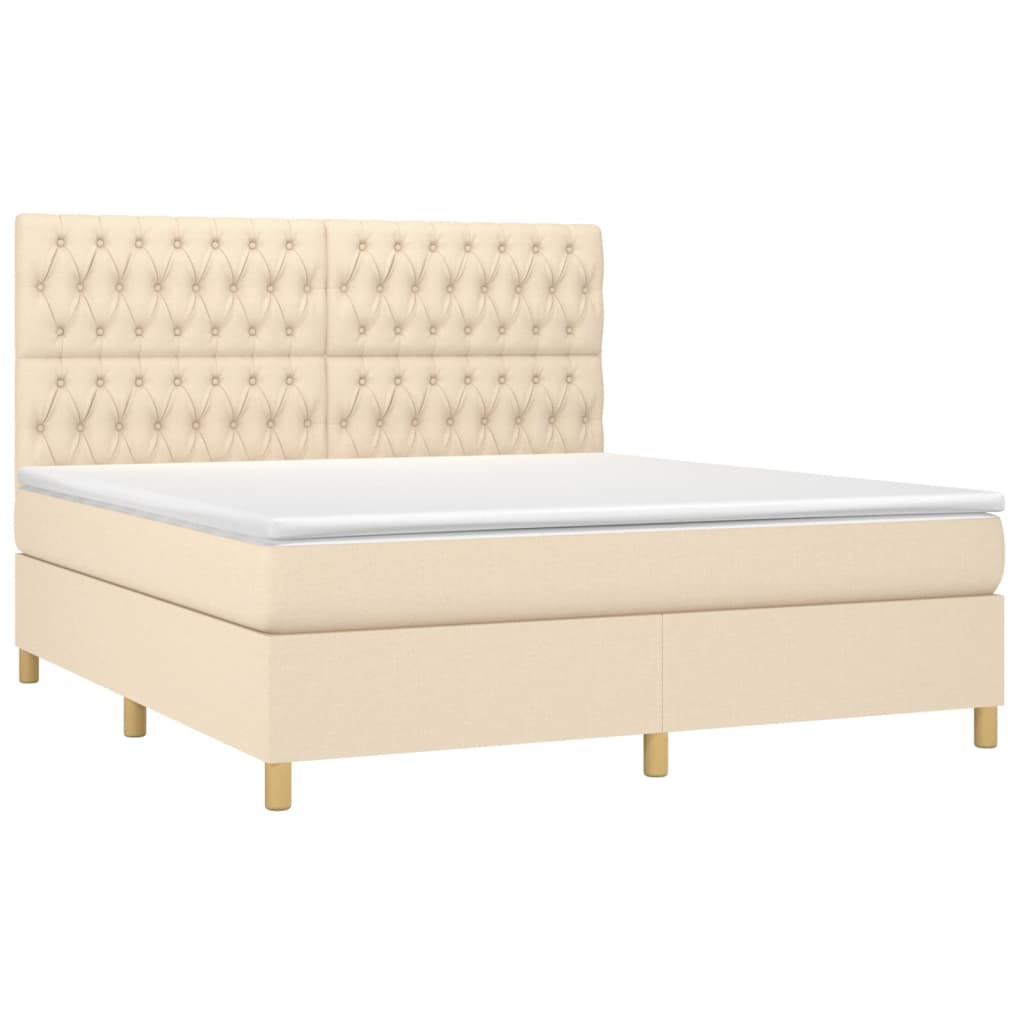 Krevet box spring s madracem LED krem 180x200 cm od tkanine