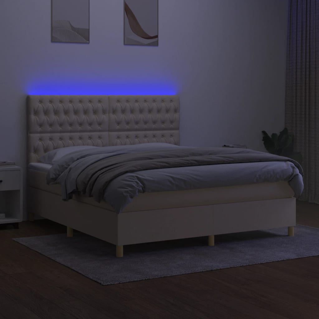 Krevet box spring s madracem LED krem 180x200 cm od tkanine