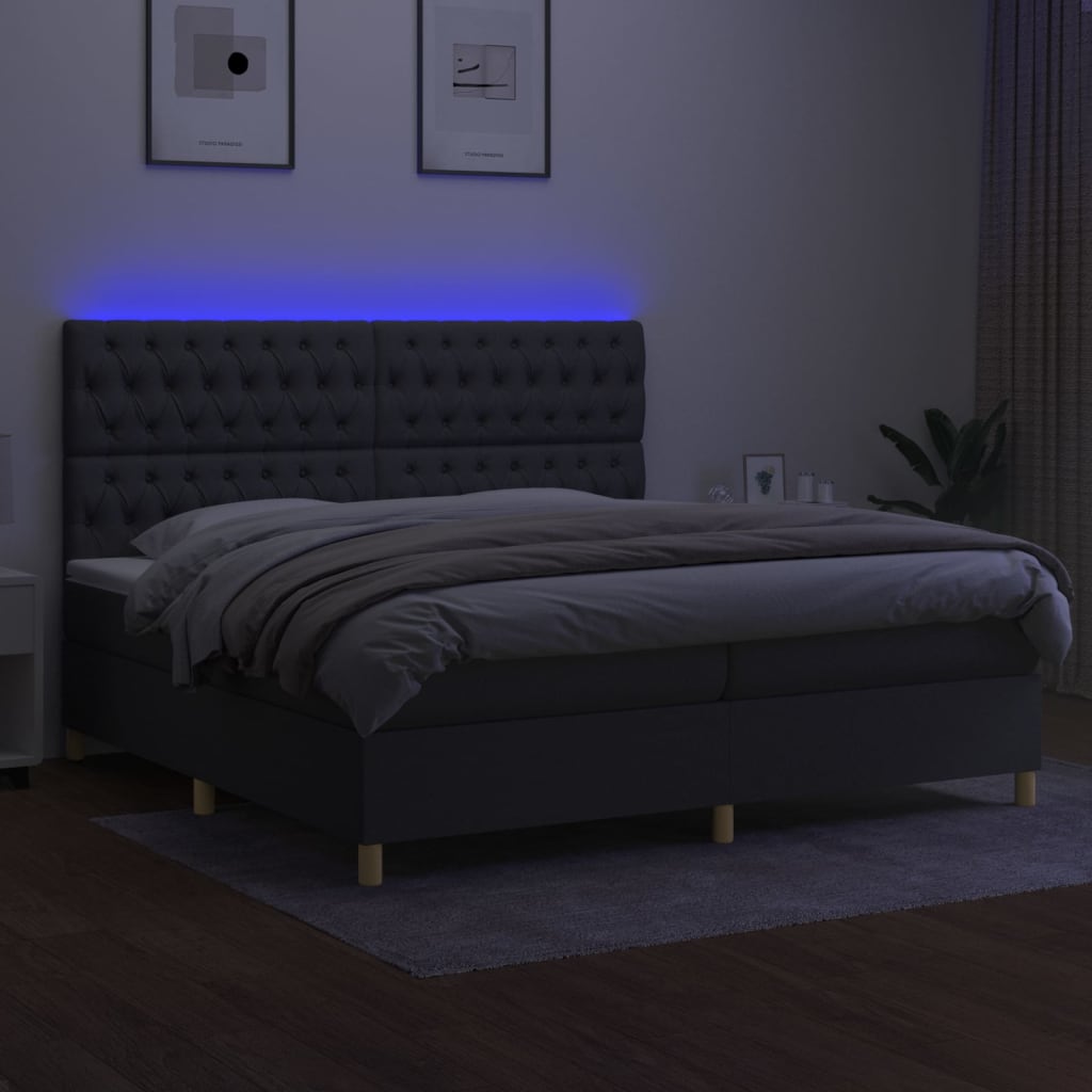 Krevet box spring s madracem LED tamnosivi 200x200 cm tkanina