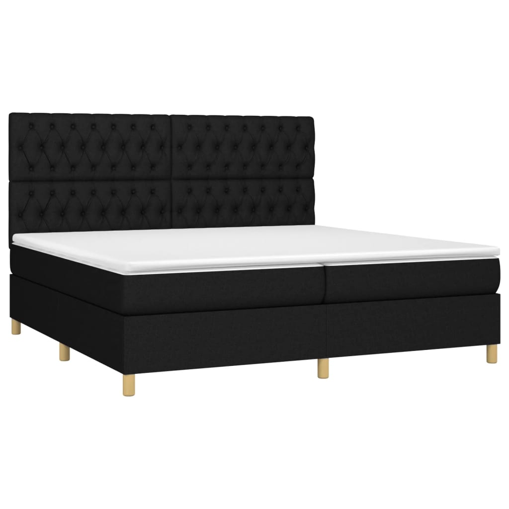 Krevet box spring s madracem LED crni 200x200 cm od tkanine
